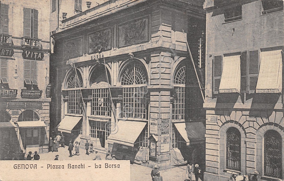 Cartolina Genova Piazza Banchi La Borsa animata 1911