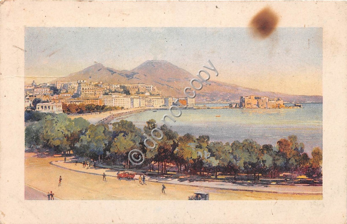 Cartolina Illustrata Napoli Villa Municipale Riviera di Chiaia 1932