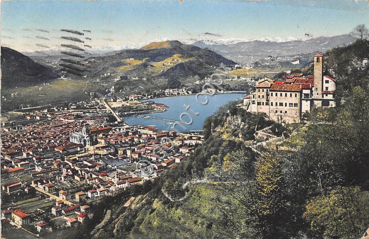 Cartolina Illustrata  Como San Donato Panorama città e Alpi 1923