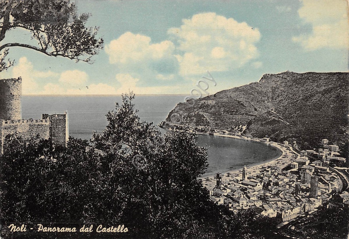 Cartolina Noli Panorama dal castello 1956 