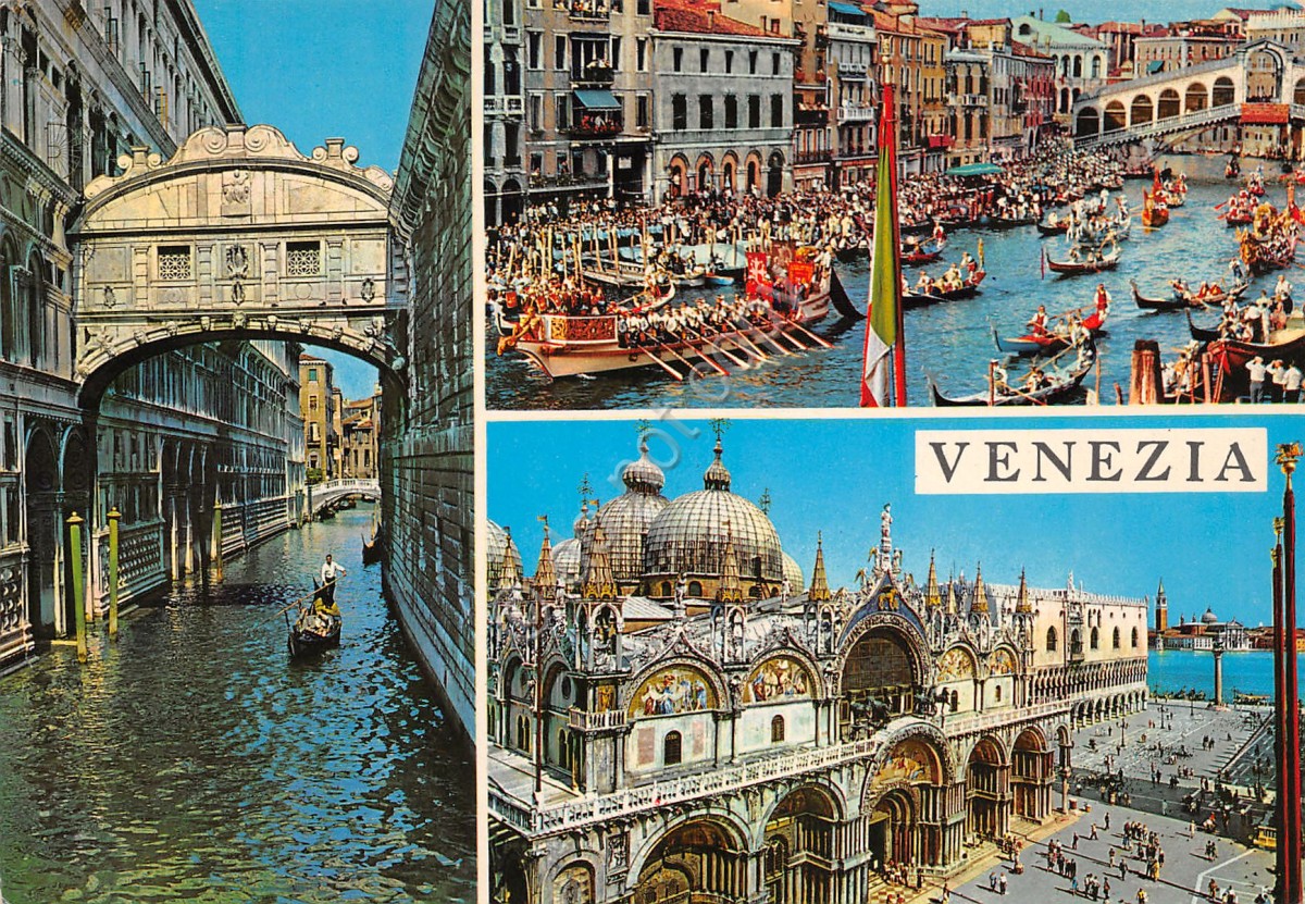 Vacanze in Italia,cartoline vintage di Venezia Stock Illustration