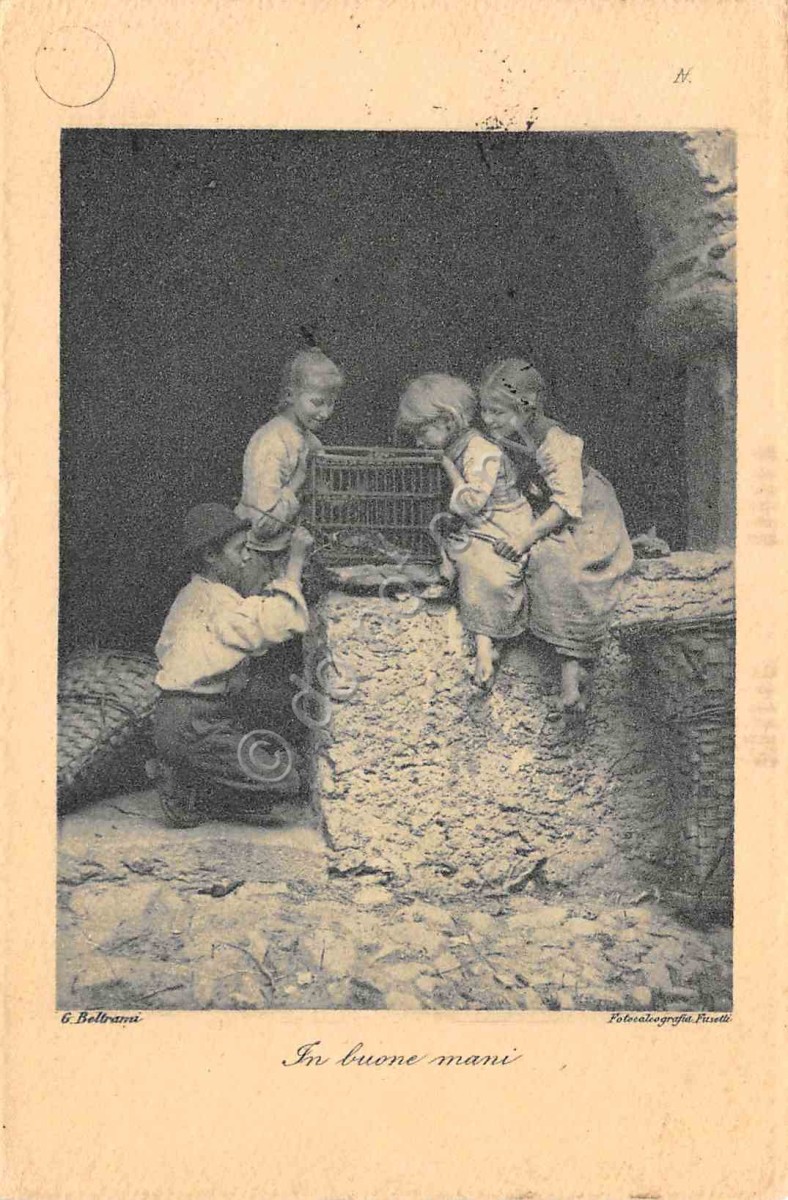 Cartolina Beltrami Bambini con gabbia 1910