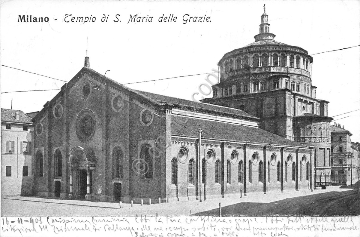 Cartolina Milano Tempio di santa Maria delle Grazie 1908