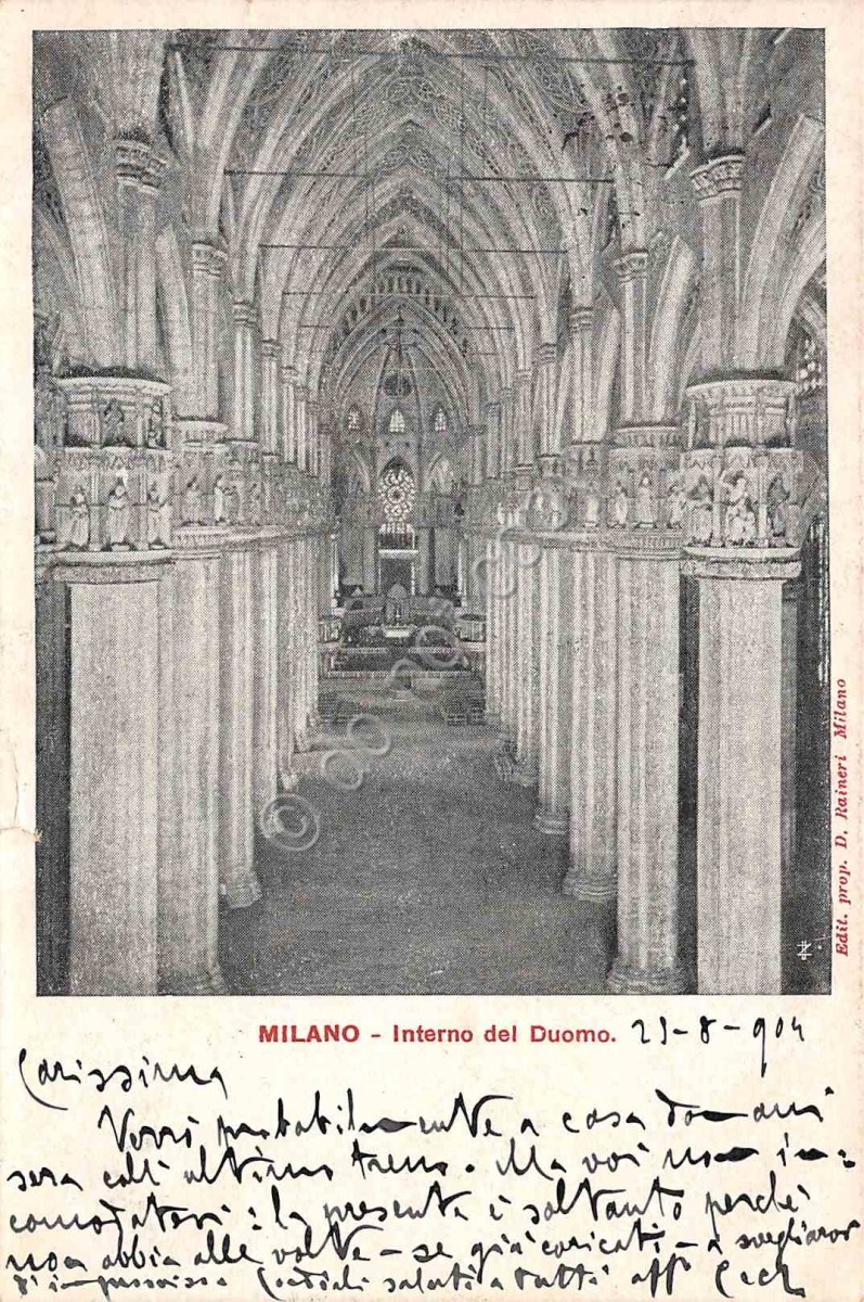 Cartolina Milano Duomo interno 1904