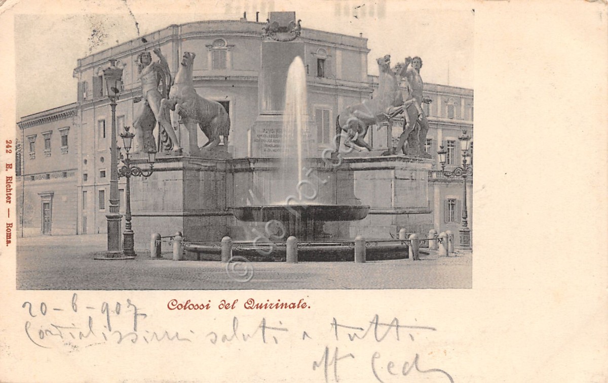 Cartolina Roma Colossi al Quirinale 1907