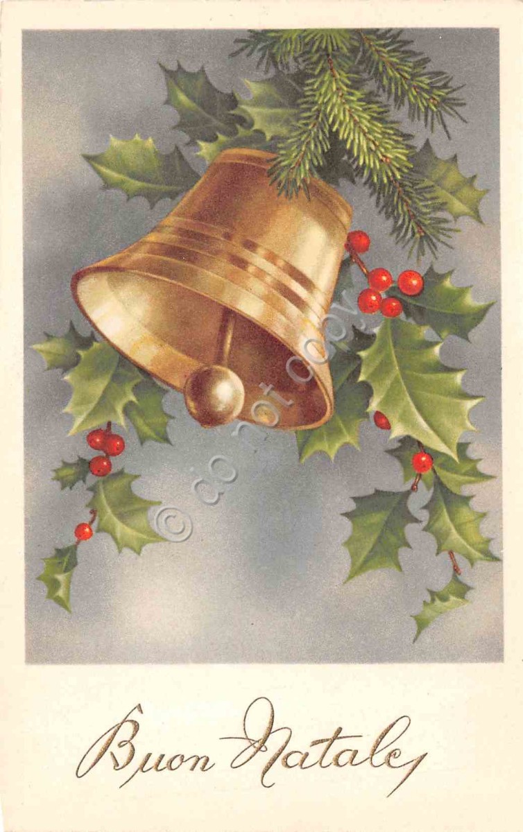 Cartolina Buon Natale illustrata Vischio campana abete nr 372 (Augurali)