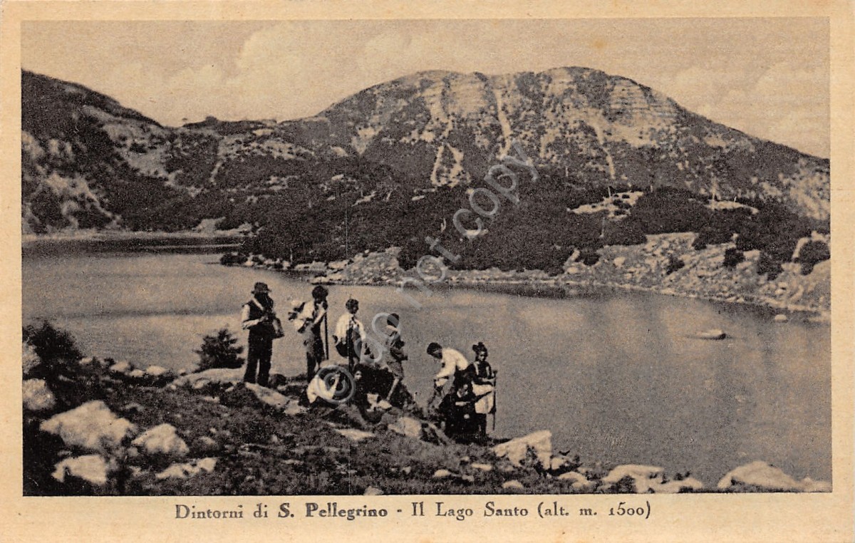 Cartolina San Pellegrino in Alpe Lago Santo Dintorni animata pescatori anni ''40 (Lucca)