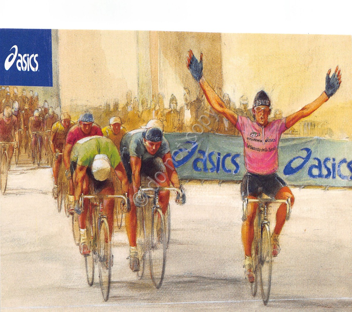 Cartolina Ciclismo 84° Giro d''Italia e la Target One pubblicità Oasis illustrata (Sport)