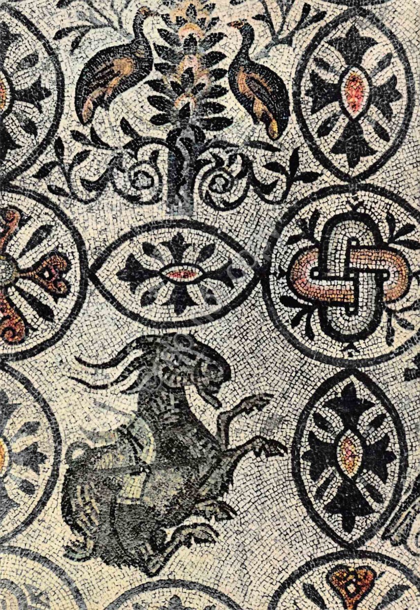 Cartolina Aquileia Basilica Cripta degli scavi mosaico cimandorli capro sellato (Gorizia)