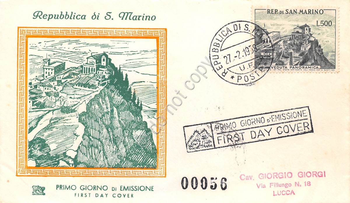 FDC Chimera - San Marino 1958 - Veduta panoramica - viaggiata