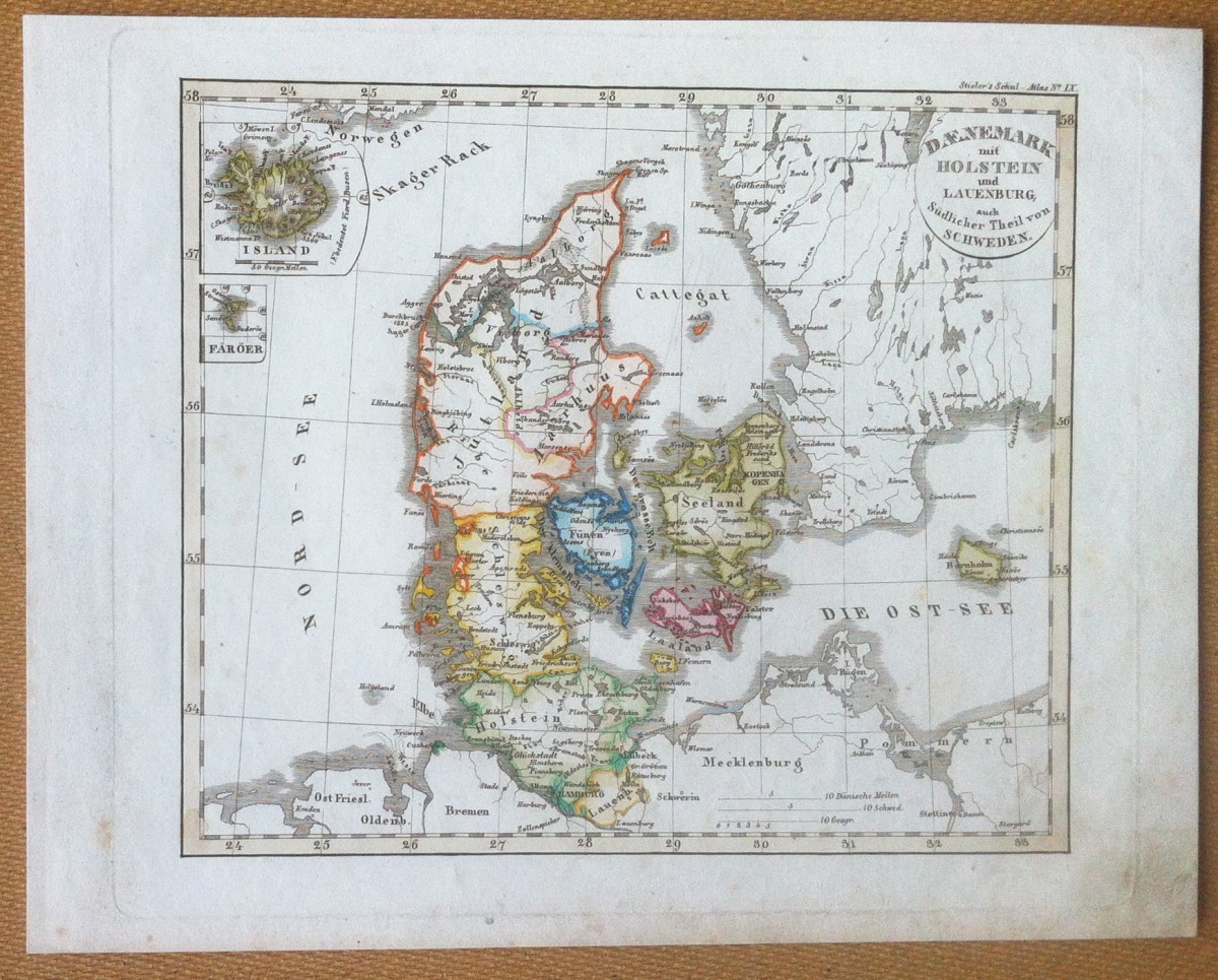 Litografia - Cartografia -Stieler's Sckul Atlas n° IX - Denmark Schweden - 1800