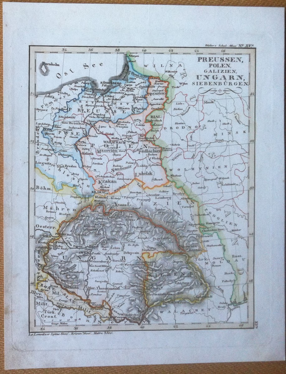 Litografia - Cartografia -Stieler's Sckul Atlas n° XV - Preussen Ungarn - 1800