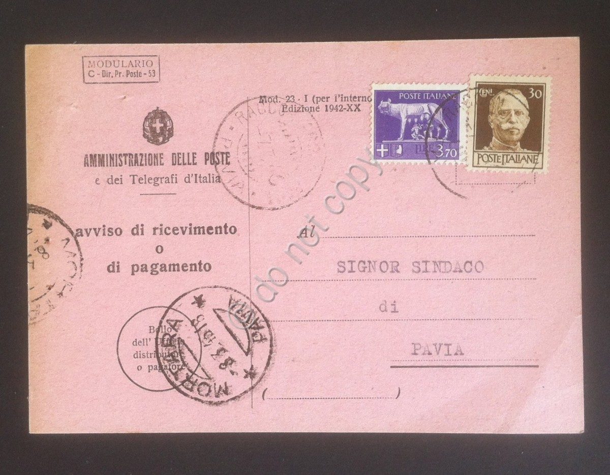 Italia - Affrancatura mista Regno e Luogotenenza su avviso di ricevimento 1946